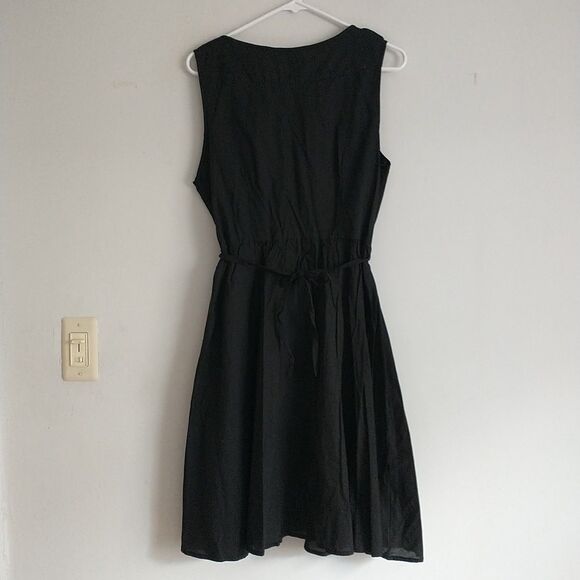 Stephanie Rogers Dress XL/M*Black Cotton Ruffle Elastic Waist Ties Buttons New - Picture 4 of 8